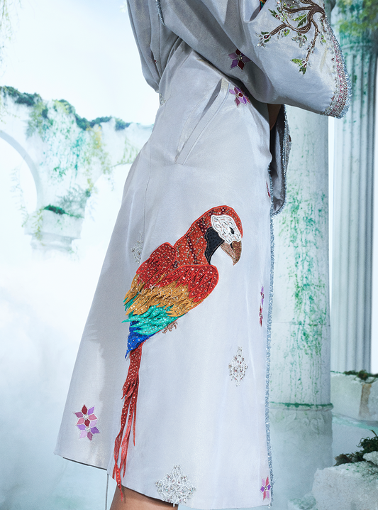 Light Sea Foam Grey Size Friendly Trench Coat - Ankush Jain