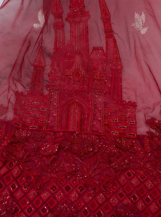 Red One Shoulder Bp With Mermaid Skirt - Ankush Jain