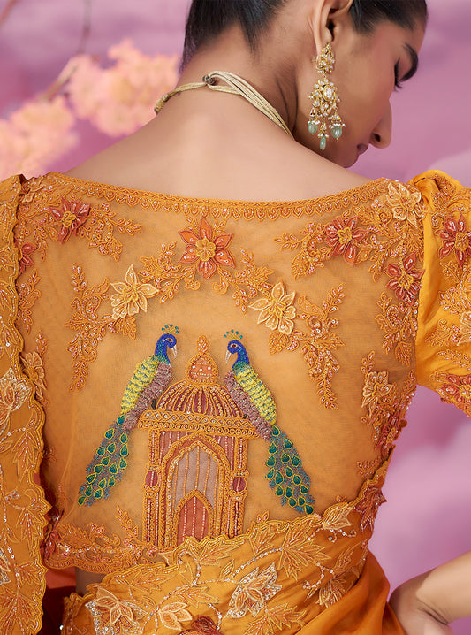 Organge Satin Organza Saree - Ankush Jain