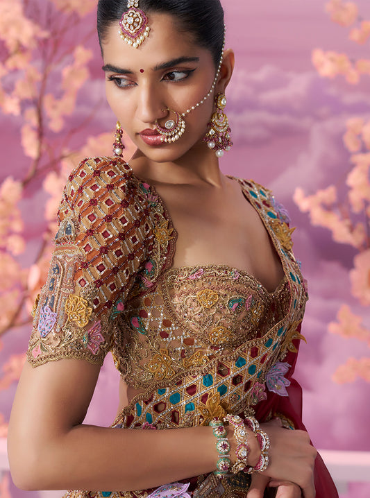 Peach Velvet Kali Gc Set - Ankush Jain