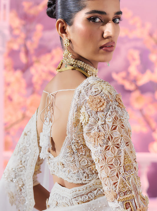 White Cutwork Saree - Ankush Jain