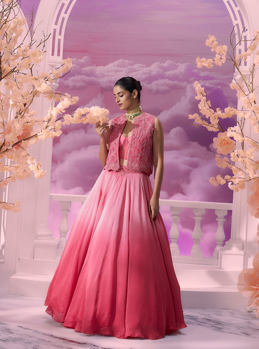 Pink Incut JKT+Mermaid Skirt - Ankush Jain