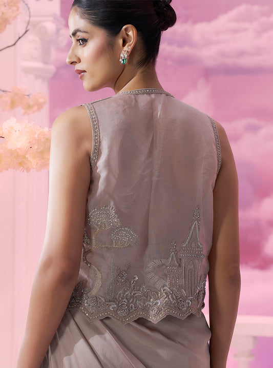 Grey Incut Jkt+gown - Ankush Jain