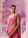 Pink Cutwork Drape Saree - Ankush Jain