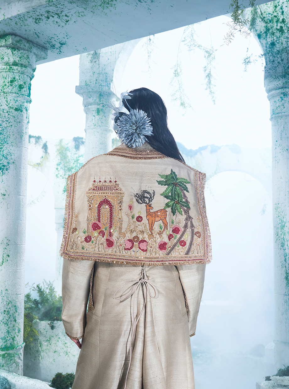 Deep Dusky Beige Size Friendly Trench Coat Paired With Pure Dupian Silk Flared Pant - Ankush Jain
