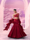 Red One Shoulder Bp With Mermaid Skirt - Ankush Jain