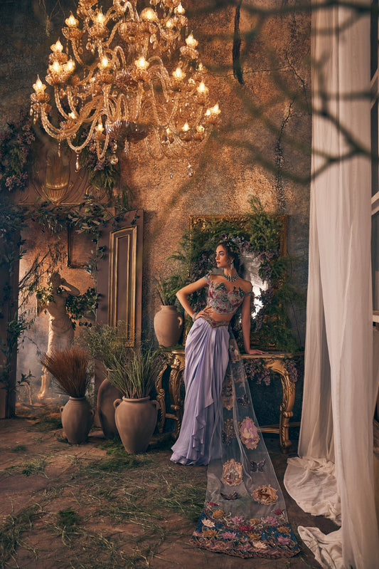 Powder Blue lilac Veil Skirt - Ankush Jain