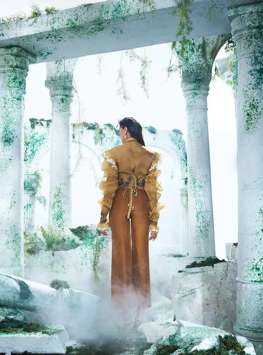 Big Collars Shirt With Pure Raw Silk Deep Mustard Pant - Ankush Jain