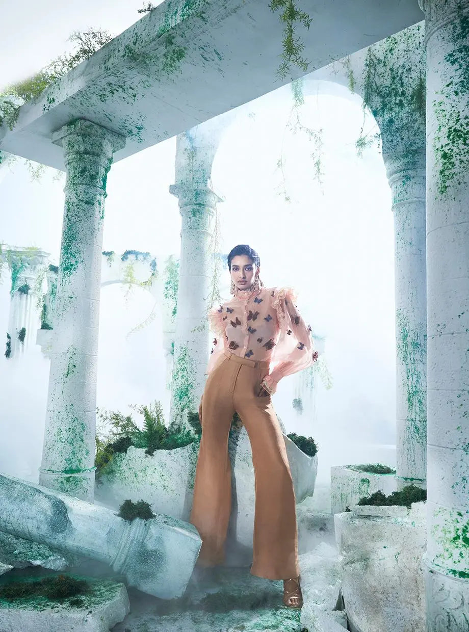 Carnation Pink Shirt With Pure Dupian Flared Pant - Ankush Jain