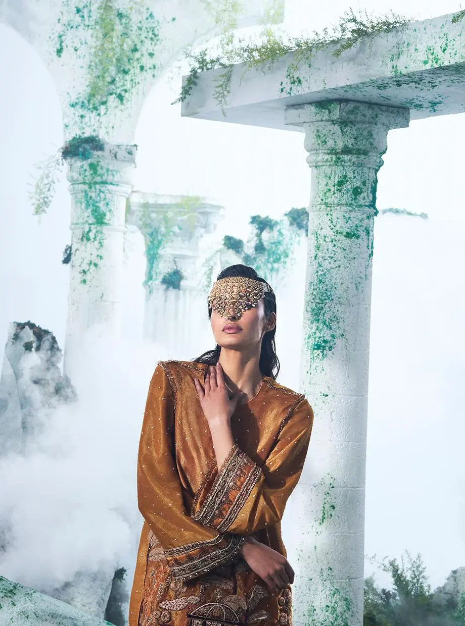 Mustard Coord Set Consists Of A Short Kurta Paired With Gajji Satin Pant - Ankush Jain