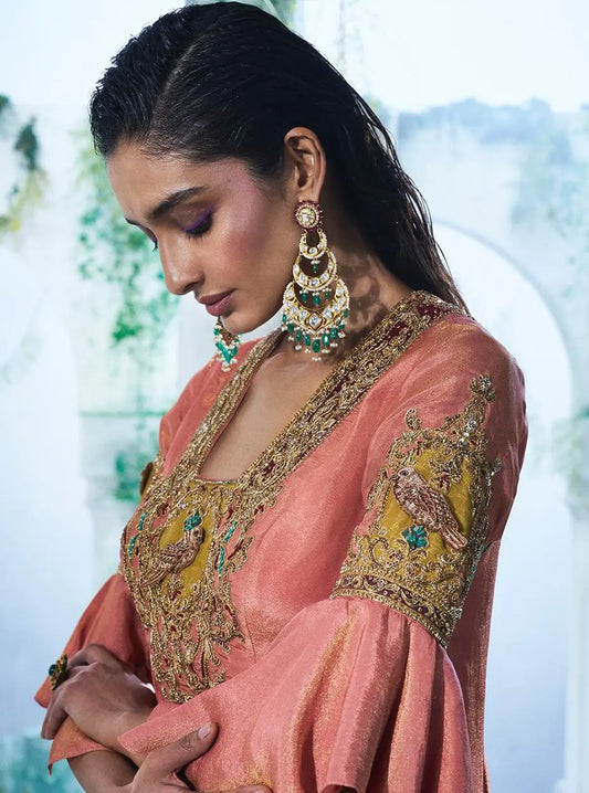 Rouge Pink Kurta With Lapel Collars Paired With A Sharara - Ankush Jain