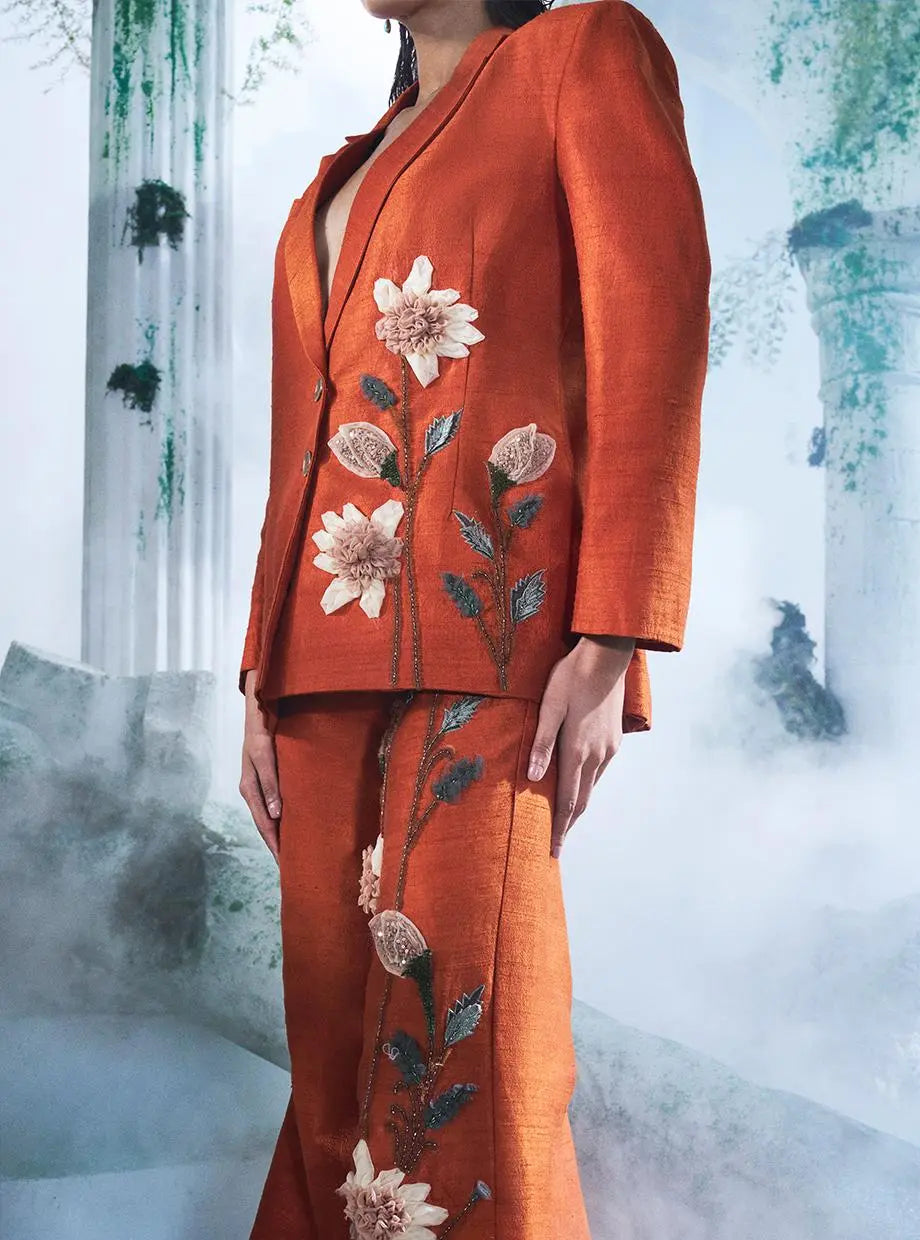 Rust Orange Blazer Set - Ankush Jain