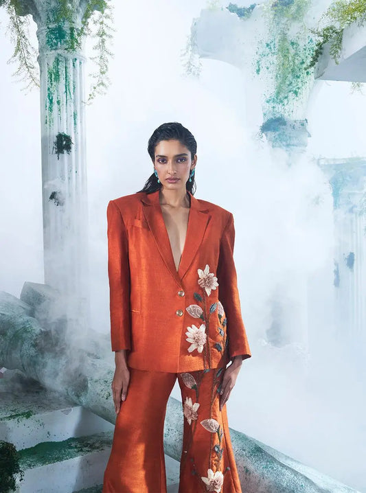 Rust Orange Blazer Set - Ankush Jain