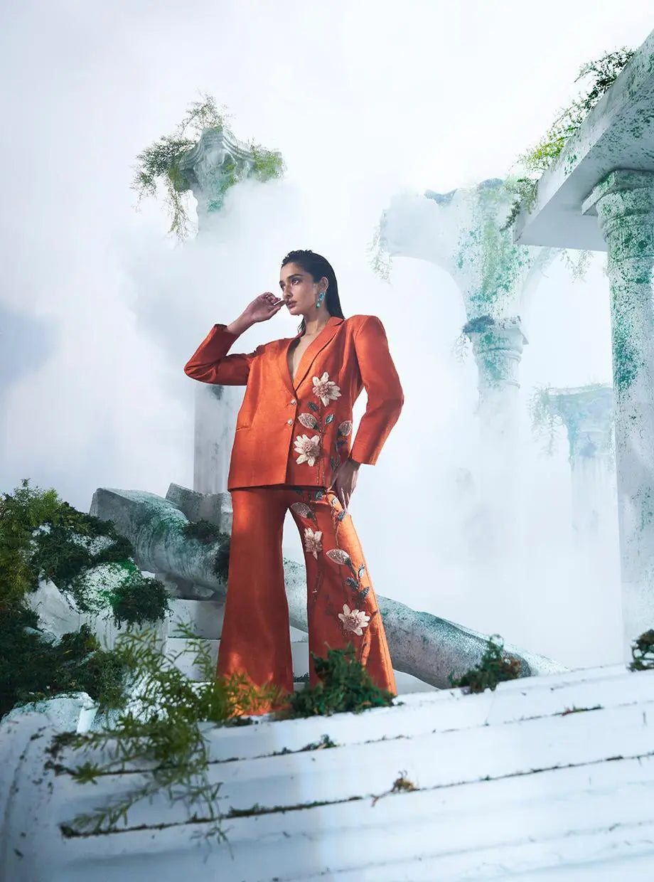 Rust Orange Blazer Set - Ankush Jain
