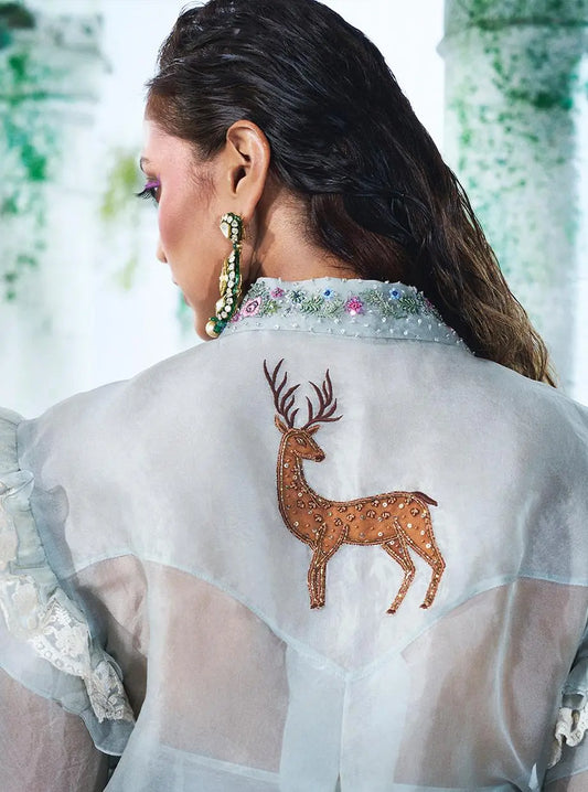 Sea Foam Green Shirt With Deep Purple Pant - Ankush Jain