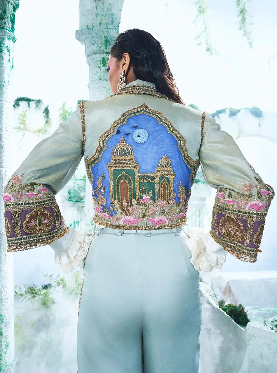 Soft Mint Green Crop Blazer Set - Ankush Jain