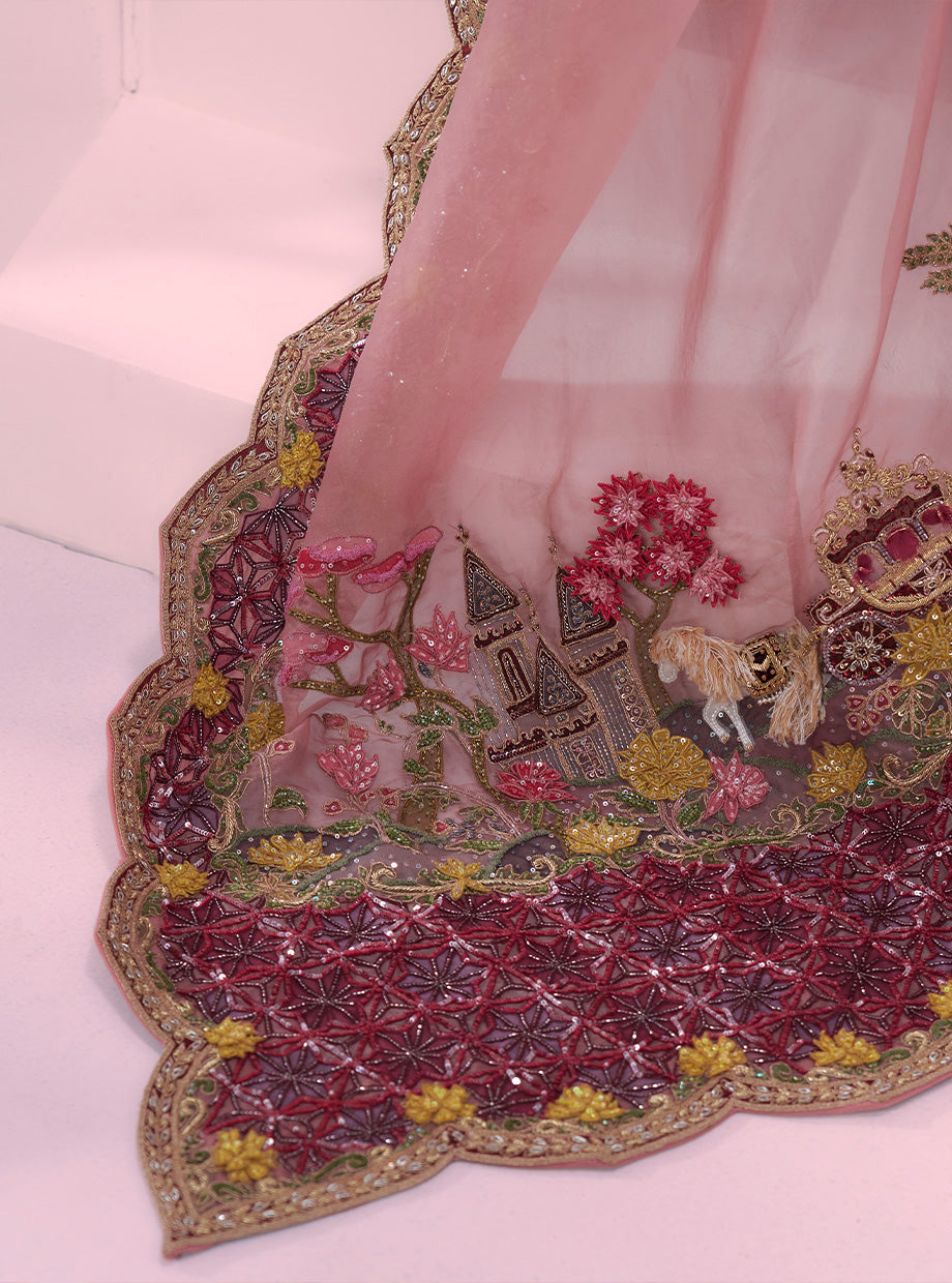 Pink Cutwork Story Pallu Buggy - Ankush Jain