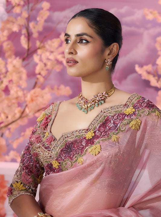 Pink Cutwork Story Pallu Buggy - Ankush Jain