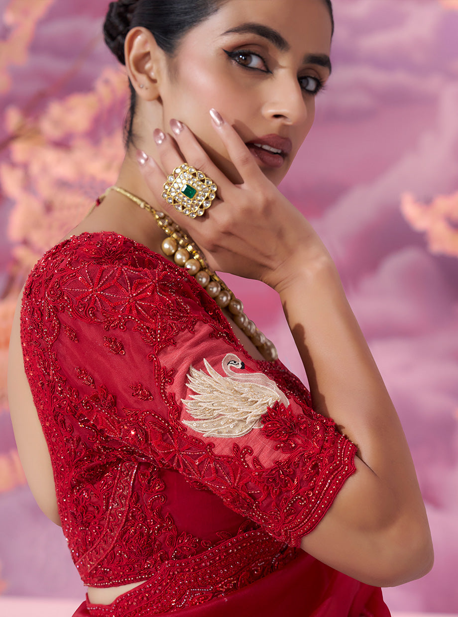 Red Saree 3d Work - Ankush Jain