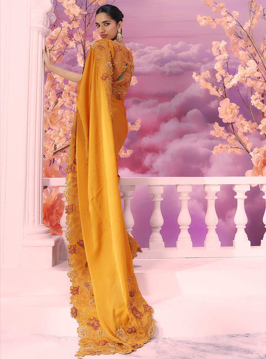 Organge Satin Organza Saree - Ankush Jain