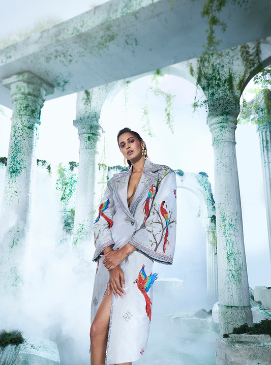 Light Sea Foam Grey Size Friendly Trench Coat - Ankush Jain