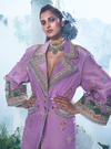 Light Purple Size Friendly Trench Coat With Silk Pant - Ankush Jain