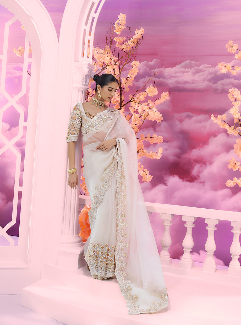White Cutwork Saree - Ankush Jain