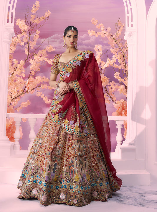 Peach Velvet Kali Gc Set - Ankush Jain