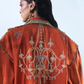 Rust Orange Trench Coat Paired With Corset Top Inside  And Pure Dupian Flared Pant - Ankush Jain