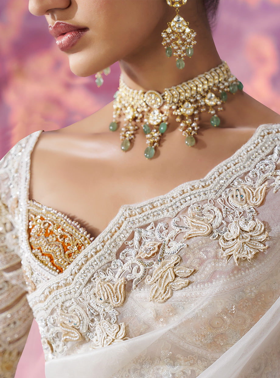 White Cutwork Saree - Ankush Jain