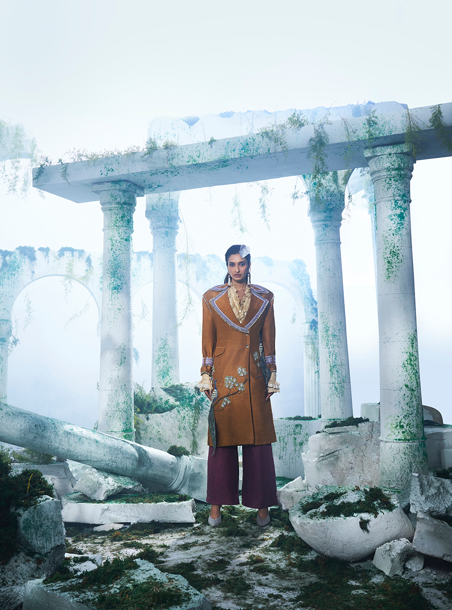 Deep Mustard Trench Coat With Shirt And Pant - Ankush Jain