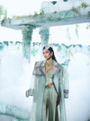 Soft Mint Green Trench Coat Paired With Gajji Satin Silk Corset Top And Pant - Ankush Jain