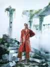 Rust Orange Trench Coat Paired With Corset Top Inside  And Pure Dupian Flared Pant - Ankush Jain
