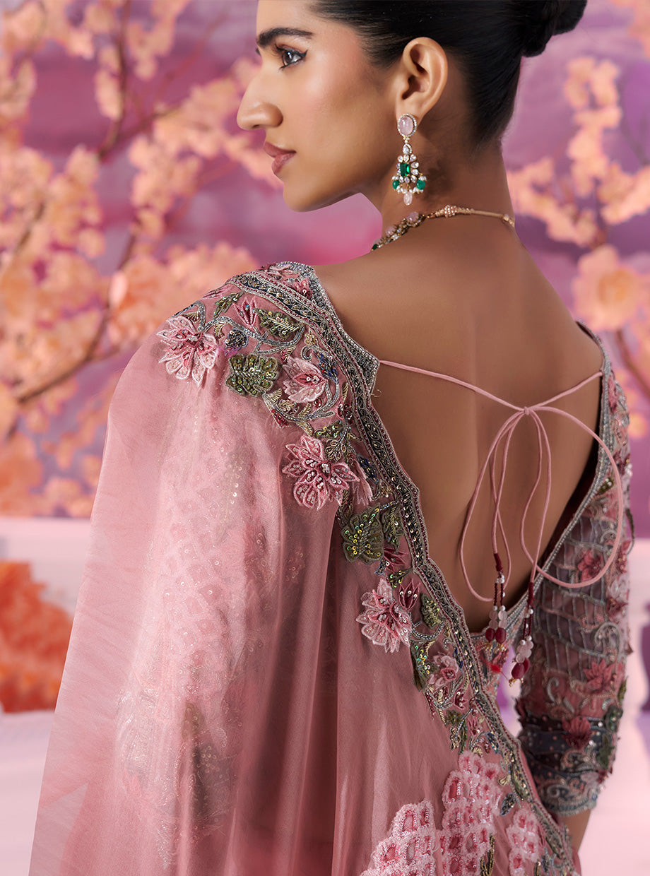 Pink Cutwork Panther Saree - Ankush Jain