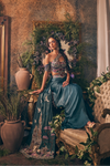 Teal blue story telling Veil skirt - Ankush Jain