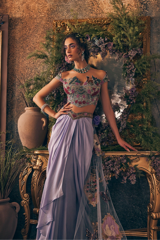 Powder Blue lilac Veil Skirt - Ankush Jain