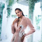 Carnation Pink Blazer With Light Champange Colour Pure Dupain Flared Pant - Ankush Jain