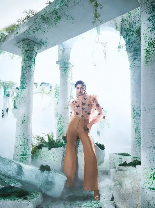 Carnation Pink Shirt With Pure Dupian Flared Pant - Ankush Jain