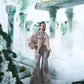 Chinon Chiffon Rushed Shirt In Dove Grey Colour Flared Pants In Same Colour - Ankush Jain