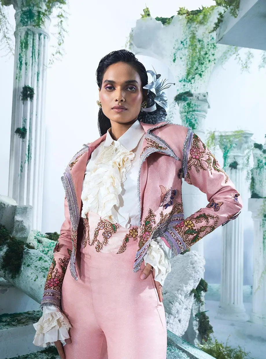 Crop Blazer Set With A Modal Shirt And Pant - Ankush Jain
