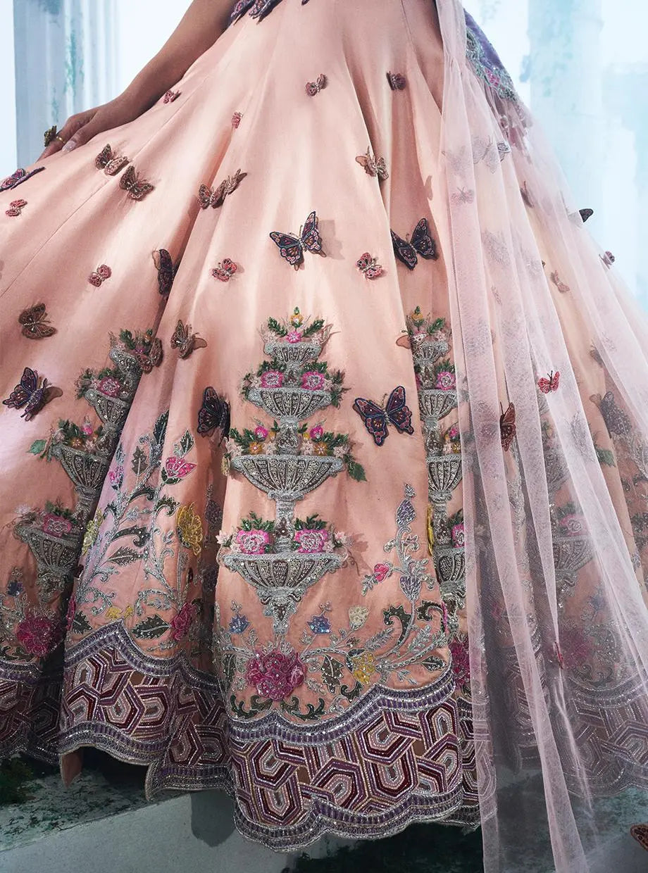 Peach Butterfly Lehenga - Ankush Jain