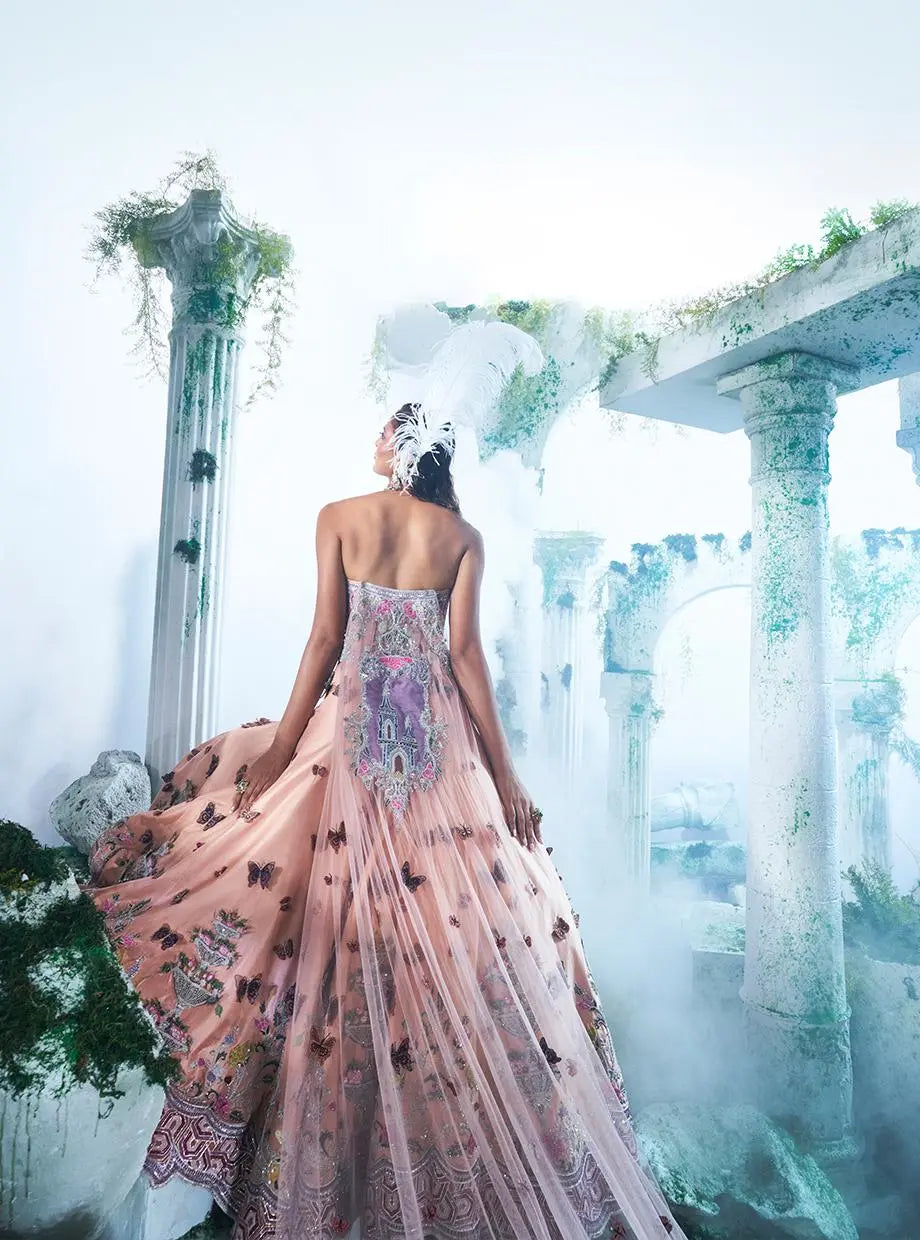 Peach Butterfly Lehenga - Ankush Jain