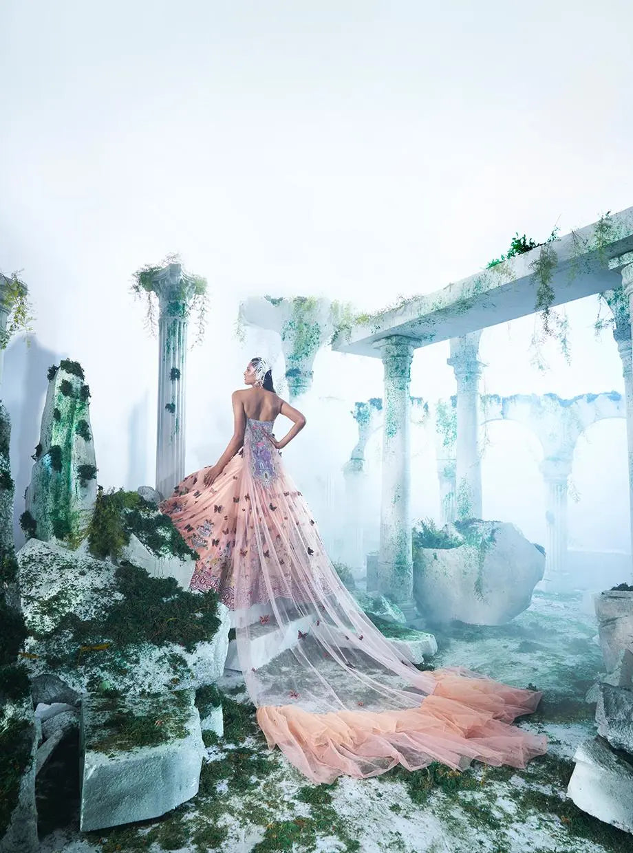 Peach Butterfly Lehenga - Ankush Jain