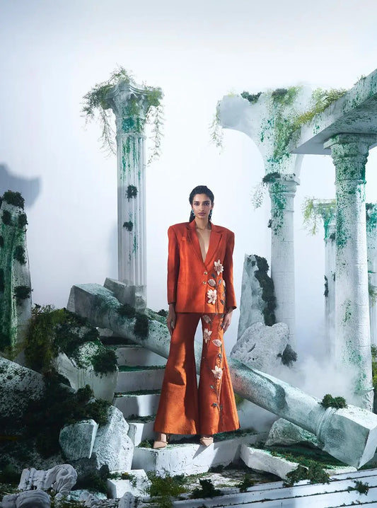 Rust Orange Blazer Set - Ankush Jain