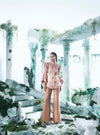 Salmon Peach Shirt Paired With Pure Dupian Flared Pant - Ankush Jain