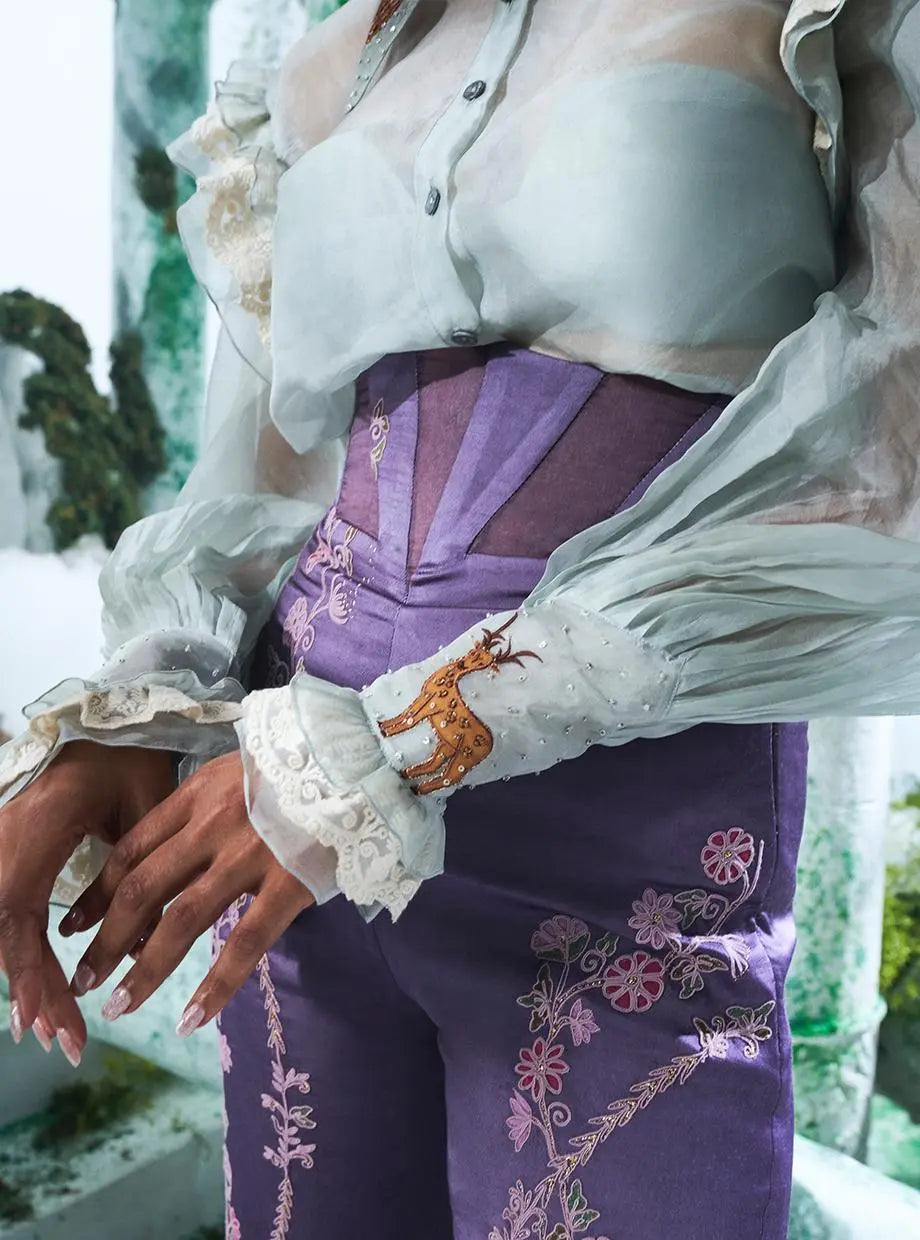 Sea Foam Green Shirt With Deep Purple Pant - Ankush Jain