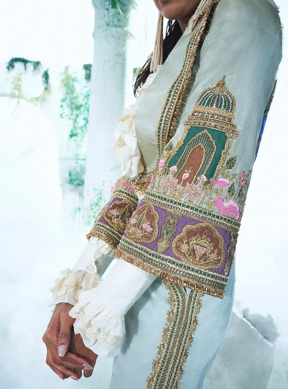 Soft Mint Green Crop Blazer Set - Ankush Jain