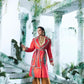 Two Toned ( Tones Of  Tangerine And  Meganta Pink) Trench Coat Paired With Chinon Chiffon Shirt With Victorian Styling And Pure Dupian Silk Flared Pant - Ankush Jain