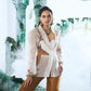 White Blazer With Big Embroidered Deer Paired With Pure Dupian Flared Pant - Ankush Jain