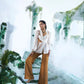 White Blazer With Big Embroidered Deer Paired With Pure Dupian Flared Pant - Ankush Jain